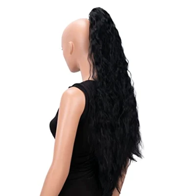 Imagen de CAISHA Postizo De Cola Caballo Extra largo Voluminoso Y Ondulado 70 cm Fibras Sintéticas Resistentes Al Calor Con Clip Mariposa Negro H701