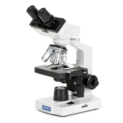 Imagen de OMAX 40X 2000X Microscopio de laboratorio LED binocular compuesto con doble capa mecánico y coaxial ancho/mango para enfoque preciso