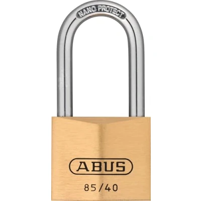 Imagen de ABUS Candado de latón 85/40HB40 con grillete alto para puertas sótanos, cobertizos, etc. resistente a la intemperie acero endurecido nivel seguridad 6