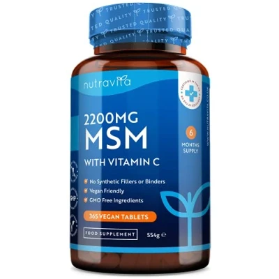 Imagen de comprimidos MSM 2200 mg 365 veganos Metilsulfonilmetano con 80 de vitamina C Suministro para 6 meses Fabricado en el Reino Unido por Nutravita