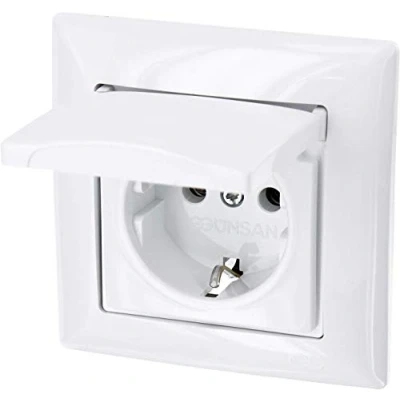 Imagen de Enchufe con tapa todo en uno, marco, caja para empotrar y cubierta (Serie G1 color blanco)