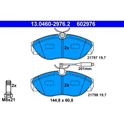 Imagen de ATE 13.0460 2976.2 Juego de pastillas freno con contacto avisador desgaste tornillos pinza FIAT: Ducato II Camión plataforma/Chasis