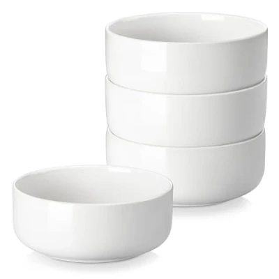 Imagen de MALACASA Serie LUNA Set de 4 Cuencos para Cereal Ø 14,7 x 6 cm, 760 ml en Porcelana, y Tazonas Elegantes, Adecuados Desayuno Postres, Apto Lavavajillas Microondas, Blanco