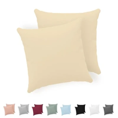 Imagen de Twinzen® Funda Almohada 40x40 (Juego de 2) Beige 100% Algodon Jersey Cojin para Cama Protector con Cremallera