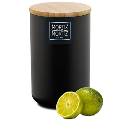 Imagen de Moritz &amp; tarros de cocina negro 900 ml Escribible bote cafe hermetico con tapa bambú tarro galletas para harina, café, muesli o utensilios baño