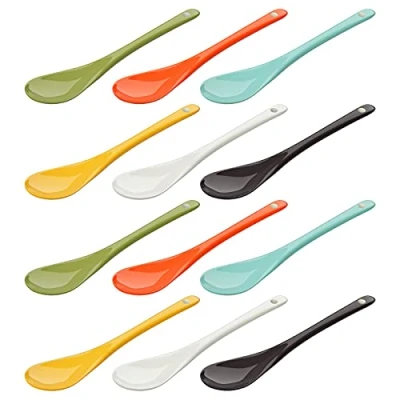 Imagen de WELLGRO Cuchara de porcelana para huevos colores, cucharas café, cucharillas té, postre, hueveras, cubiertos, diferentes cantidades a elegir, 12 unidades