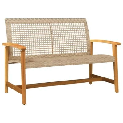 Imagen de vidaXL Banco de Jardín, con Respaldo Reposabrazos, Asiento Exterior, para Parque Patio Balcón, Madera Acacia y Ratán PE Beige