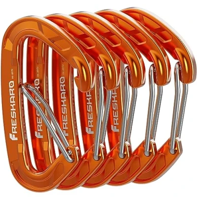 Imagen de FresKaro Clips de mosquetón 8 kN, Wiregate Servicio Pesado, Paquete 5 Naranja