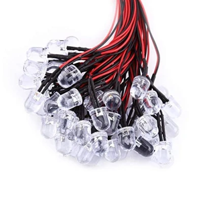 Imagen de 50Pcs 10mm DC 9 12V Diodos precableados LED Transparentes de Agua Redondos Luces Emisores luz LED(10mm Blanco)