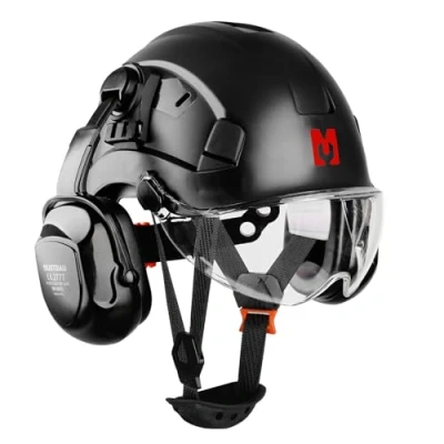 Imagen de Mustbau Casco de Seguridad, EN397 con Orejeras y Visera, 53 a 63cm Diadema Ajustable, Material ABS Resistente para Hombres Mujeres Azul