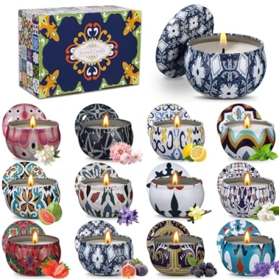 Imagen de Juego de Velas Perfumadas Para Mujeres, Aromaterapia El Hogar,12 Paquetes Cera Soja Día La Madre Brithday,Regalo Navidad（12 piezas)）