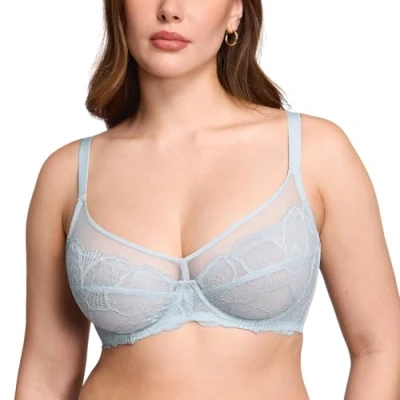 Imagen de DOBREVA Sujetador Encaje Reductor Talla Grande con Aros sin Forro para Mujer Azul del Ártico 95B