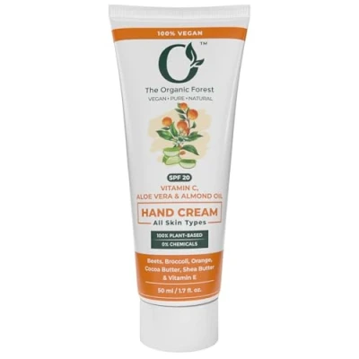 Imagen de Organic Forest Vitamin C Hand Cream with Sun Protection SPF Shea Butter, Cocoa Almond Oil, Coconut Oil &amp; Aloe Vera Hydrating Moisturizer for Aging, Dark Spots Plant Based, Travel Size