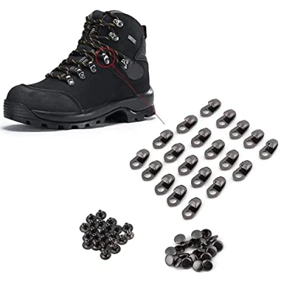 Imagen de Oumefar 20 Ganchos para Botas, Accesorios de Encaje, Ojales aleación, Escalada Ojos Botas con Remaches reparación, Caminata en el Campamento Shoelace