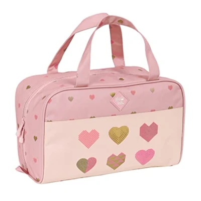 Imagen de Glowlab Hearts Neceser Rectangular con Asa, Infantil, Adaptable a Carro, Ideal para Niños de 5 14 Años, Cómodo y Versátil, Calidad Resistencia, 31x14x19 cm, Color Rosa Claro