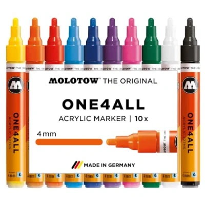 Imagen de Molotow One4All 227HS Lápices acrílicos (alta cobertura y permanentes, resistentes a los rayos UV, para casi todas las superficies), color multicolor 10 unidades