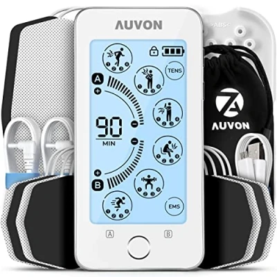 Imagen de AUVON Touchscreen Electroestimulador TENS EMS, 24 modos recargable muscular, 2 canales con la vida de batería 2X y 10 Electrodos