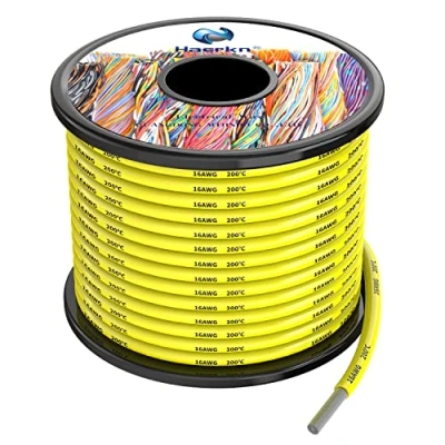 Imagen de 1.3mm² Cable Alambres eléctrico de silicona 16awg amarillo 15 metros cobre estañado trenzado sin oxígeno Resistencia a altas temperaturas