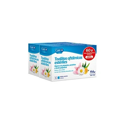 Imagen de Care PlusToallitas Oftálmicas Higiene diaria de Párpados, Pestañas y Borde Palpebral Aloe vera, Caléndula, Manzanilla Lirio 60 toallitas