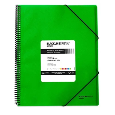 Imagen de Grafoplás 39833220. Carpeta con Espiral de 30 Fundas, A4, Color Verde, Polipropileno, Maxiplás Blackline Cristal