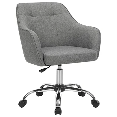 Imagen de SONGMICS Silla de Estudio, Giratoria, Altura Ajustable, Carga 110 kg, Marco Acero, Tela Algodón Lino Transpirable, para Dormitorio, Gris OBG019G01
