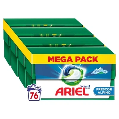 Imagen de ARIEL PODS Todo en 1 Detergente Lavadora Liquido Capsulas/Pastillas, 76 Lavados (4x19), Jabon Limpieza y Frescor Alpinos, 5 Acciones para una Brillante Frio