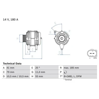 Imagen de BOSCH 0 986 083 940 Alternador 14V 180A FIAT: Ducato II Furgón, III Camión de plataforma/Chasis