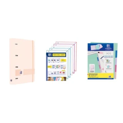 Imagen de Oxford, Pack Archivador Live &amp; Go A4+ 4 Anillas, Plástico Polyfoam, Incluye Recambio con 5 Bandas Color Cuadrícula 5x5 y Separadores de Plástico, Rosa Pastel