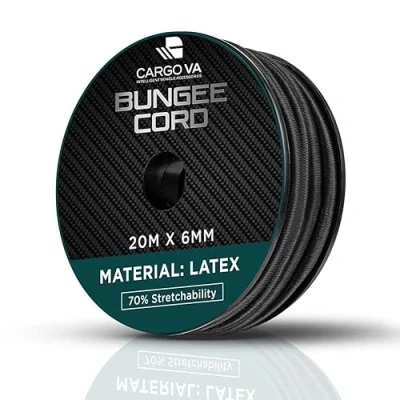 Imagen de CARGO VA Intelligent Vehicle Accessories CargoVA Cuerda de goma 6 mm, 20 m, color negro, 70% estiramiento, resistente a la intemperie para remolques, toldos, lonas UVM