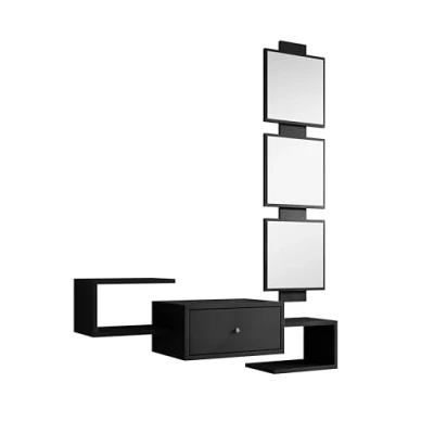 Imagen de MB Muebles Bonitos, Recibidor Colgante Neo con Espejo y Cajón, Diseño Moderno, Melamina Mate, Color Negro, 99,5x145x29,5 cm