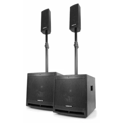Imagen de Vonyx VX1000BT Conjunto de Altavoces Activos 2.2 Sistema 1000 W 2 subwoofers 10&quot; Medios 2,5&quot; 1 Tweeter Bluetooth, USB, SD, AUX, Micrófono, Mando a Distancia