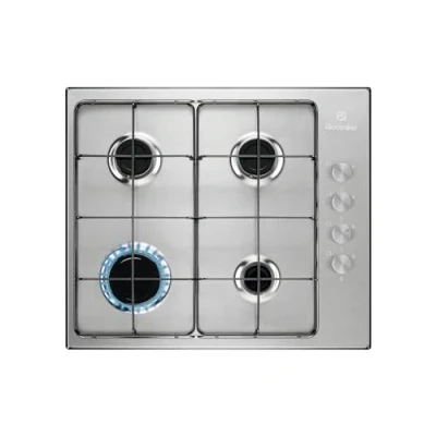 Imagen de Electrolux KGS6404SX Placa de Gas, Serie 300, 60 cm, 4 Zonas Cocción, 9 Niveles Intensidad, Sistema Seguridad, Autoencendido Electrónico, 3000W, Inox Antihuellas