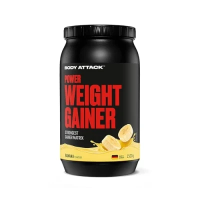 Imagen de Body Attack Power Weight Gainer (aumento de peso), platano, 1,5 kg, 100% desarollo masa, carbohidrato proteína en polvo para el aumento muscular con suero, ideal Hardgainer