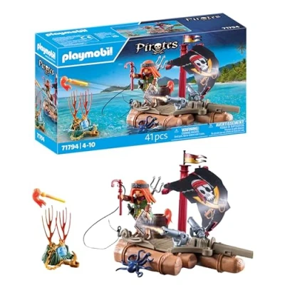Imagen de PLAYMOBIL Pirates Recuperación del Tesoro en la balsa Pirata Juguete Figura de para niños y niñas a Partir 4 años 71794
