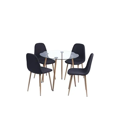 Imagen de Noorsk Design Conjunto Mesa Redonda de 90 + 4 Sillas (Tejido Gris Oscuro)