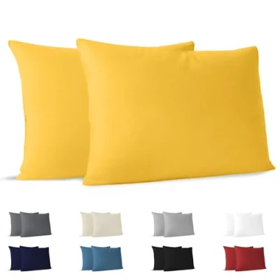 Imagen de Dreamzie Funda Almohada 30x50 (Juego de 2) Amarillo para Las Almohadas 30 x 50 cm 100% Algodon Jersey Cojin Cama Protector