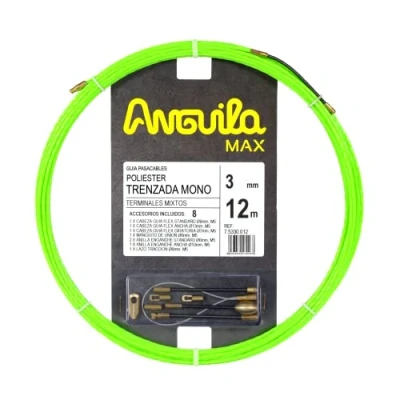 Imagen de Anguila Max Guía Pasacables Tubos Estrechos Monofilamento Poliéster Trenzado Terminales Mixtos Color Verde Diámetro 3mm 12 metros