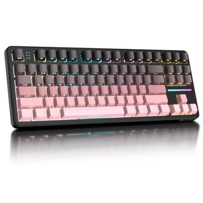 Imagen de ATTACK SHARK X87 80% Teclado mecánico inalámbrico para juegos, BT/2.4G/USB C, Hot Swap Gasket,interruptor lineal RGB de 4000mAh, tecla PBT con degradado grabado en el lateral PC/MAC Negro Rosa