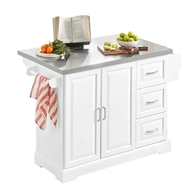 Imagen de SoBuy FKW41 ST Carrito de Cocina con Encimera Acero Inoxidable Estantería Aparador Ruedas 130 x 70 91 cm Blanco ES