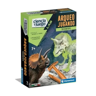 Imagen de Clementoni 55538 Arqueojugando Triceratops fosforescente Juego de Ciencias, para Montar tu Propio Dinosaurio y Descubrir la Ciencia arqueología, A Partir 7 años