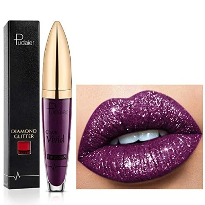 Imagen de Lápiz labial de brillo labios con diamante 18 colores líquido mate brillante, Barra antiadherente larga duración Labio suave natural (09)