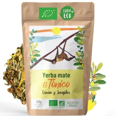 Imagen de ORIGEENS Yerba Mate ECOLÓGICO LIMÓN JENGIBRE 200g Le Tonique Ecológica No Torrefacta, Hojas, Sin Tallos y Polvo Bebida Energética Detox