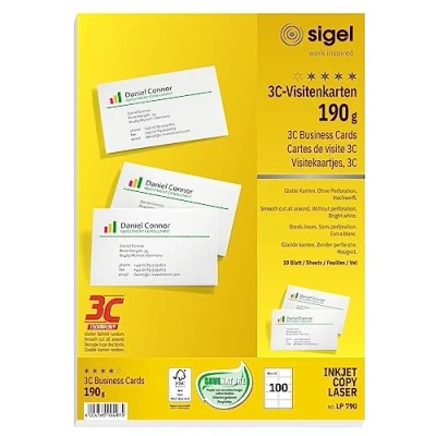 Imagen de Sigel LP790 Tarjetas de visita, 3C, imprimible, 85x55 mm (A4), 190 g, 100 unds, 10 hojas