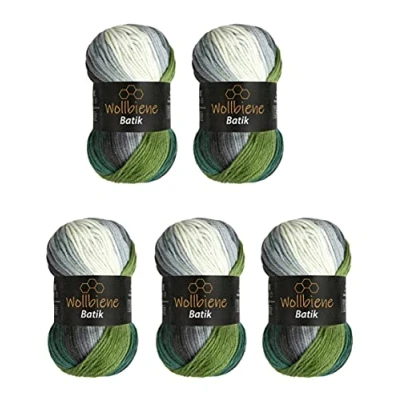 Imagen de Wollbiene Batik 5 ovillos de 100 g, 500 gramos, lana con degradado multicolor, multicolor (5700, negro, gris y verde)