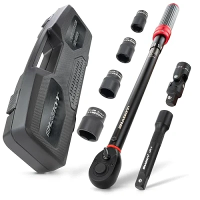 Imagen de HASKYY Llave dinamométrica de 1/2&quot;, 40 220 Nm, tuercas 17, 19, 21, 23 mm, articulación cardán, incluye adaptador extensión para motocicleta, coche, quad