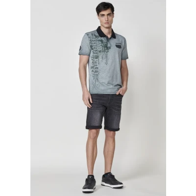 Imagen de Polo de Manga Corta Algodón. Cuello Camisero con Botones. Color Kaki para Hombre