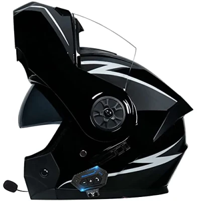 Imagen de Casco de Moto Modular con Doble Anti Niebla Visera, Bluetooth Integrado Cascos Motocicleta ECE Homologado a Prueba Viento para Adultos Hombres Mujeres 55 62CM