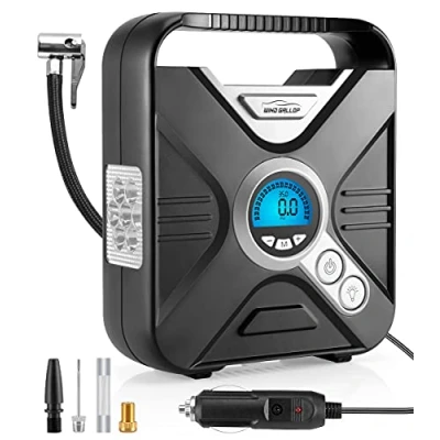 Imagen de Windgallop Compresor Aire Portatil Coche Inflador Ruedas Hinchador 12V Bomba Con Manómetro Para Neumáticos Luz LED (Plata)