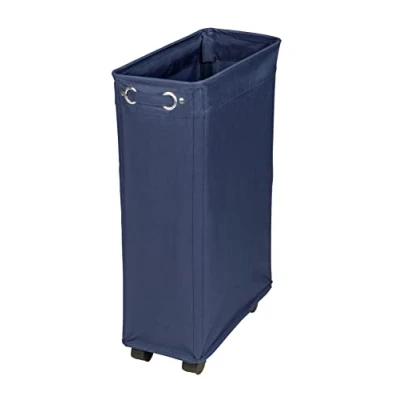 Imagen de WENKO Cesto para ropa sucia Corno azul marino, robusto cubo colada WENKO, cuatro ruedas y tapa, fabricado con poliéster 100%, capacidad 43 L, (anchura x altura profundidad): 18,5 60 40 cm