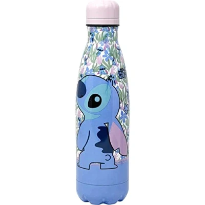 Imagen de CARTOON Botella térmica de acero inoxidable Stitch Disney con tapón desenroscable para niñas y niñas, 500 ml